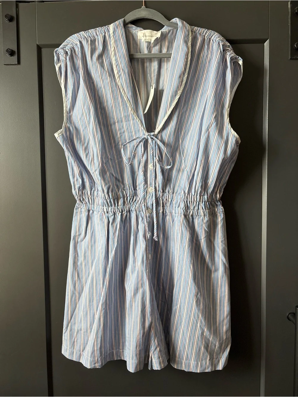 NWT Anthropologie Blue and Red Striped Button-Front Romper